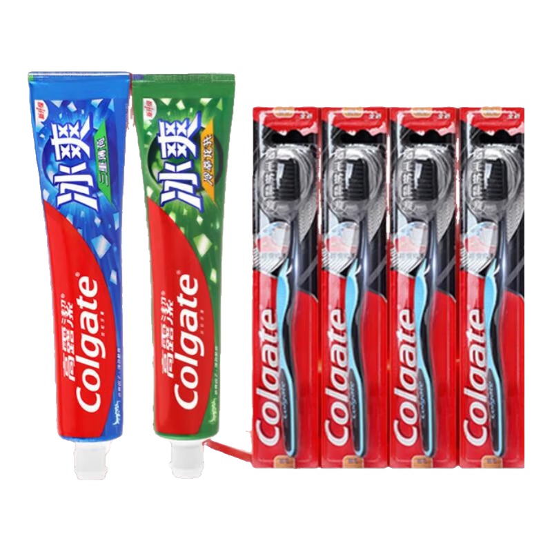 高露潔冰爽牙膏去漬亮白牙齒護齦含氟防蛀清新口氣成人男女士家庭裝 【強勁去漬】三重薄荷 120g*2支