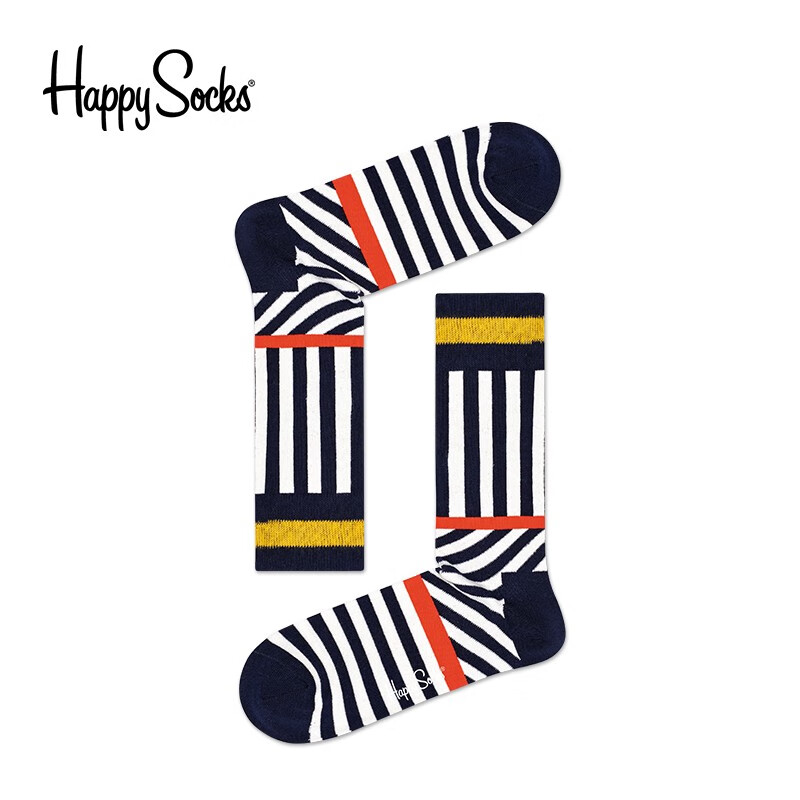 Happy Socks新款时尚潮袜男女中筒袜潮个性街头拼接条纹长袜棉袜 黑白条纹 SOS01-6500 36-40