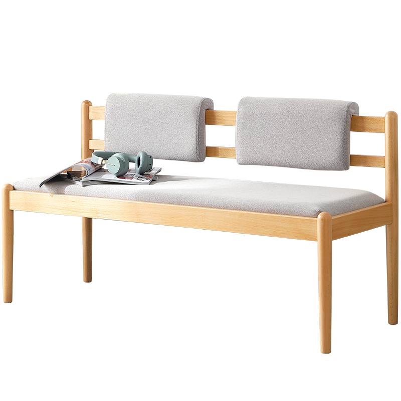 香木语 实木沙发椅现代简约软包长条凳子客厅换鞋凳餐厅餐椅沙发靠背凳子长条椅 胡桃灰咖啡色1.45米