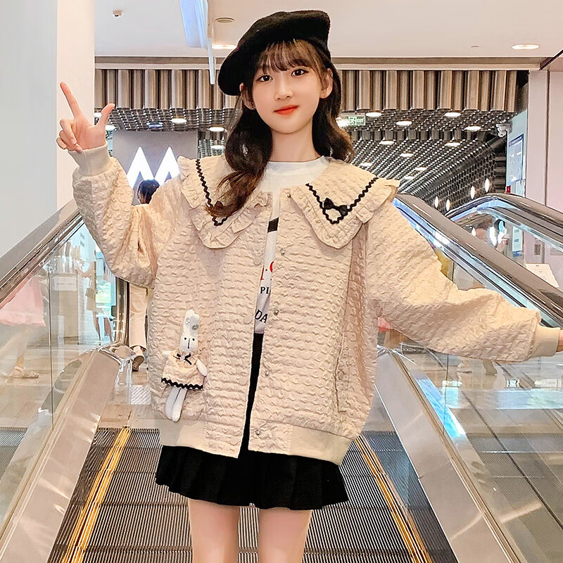 约龙(yuelong)女童春装新款外套女孩开衫儿童夹克6-12岁中大童学生衣