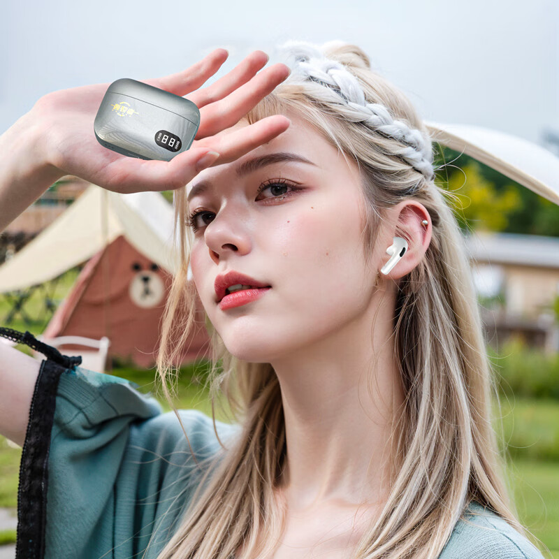 vsidea超重低音无线耳机全入耳蓝牙5.4超大电量单次播放12小时炫酷运动游戏降噪数字显示全手机通用 星空银 5.4不卡顿10小时播放