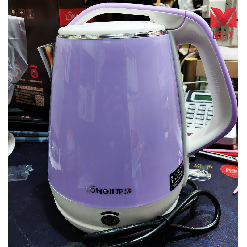 龙集电热水壶 龙集lj-8815电热水壶1500瓦开水壶304不锈钢双层防烫1.
