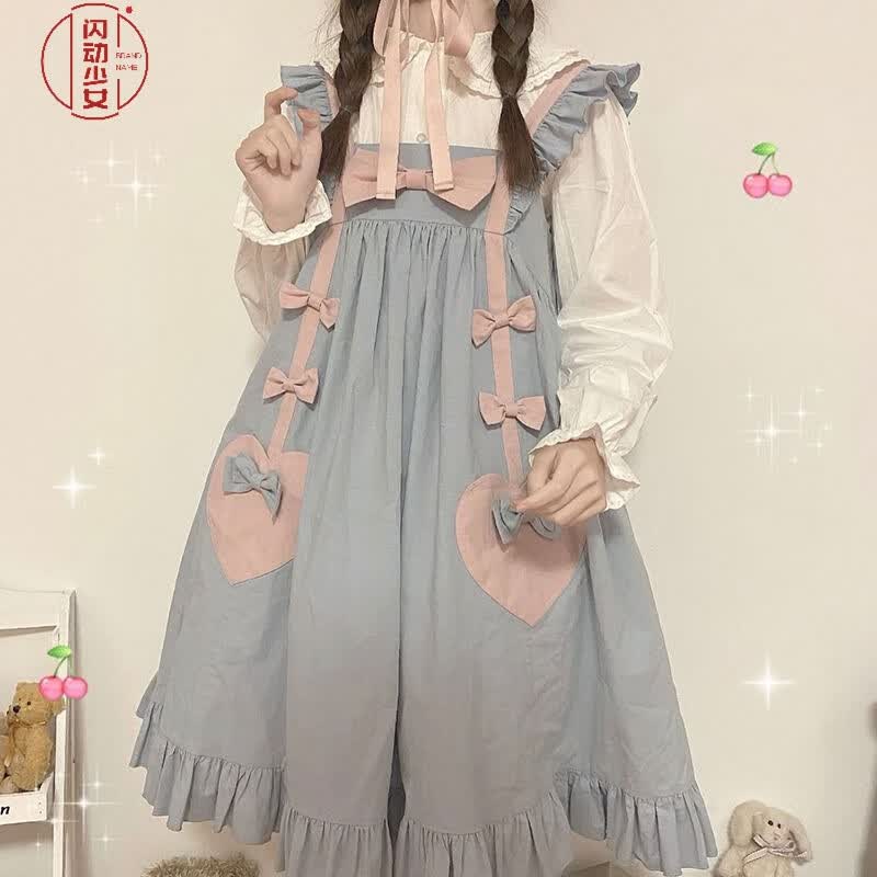 闪动少女（SHANDONGSHAONV）洛丽塔lolita春季新款日系软妹可爱爱心蝴蝶结背心连衣裙少女宽松 蓝色 S高性价比高么？