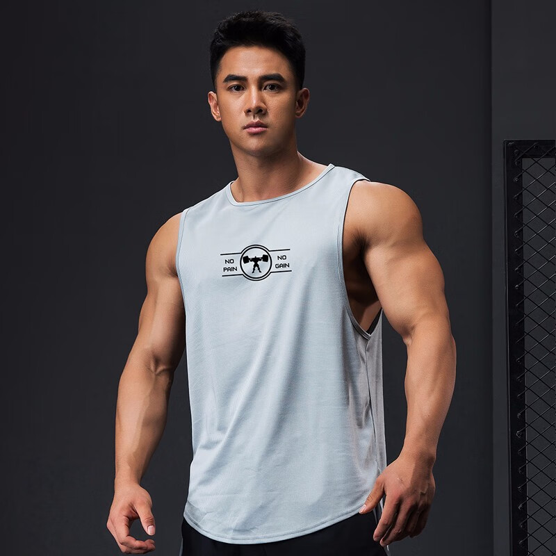 背心男士运动速干衣宽松肌肉训练弹力透气吸汗无袖篮球坎肩 银灰色 s