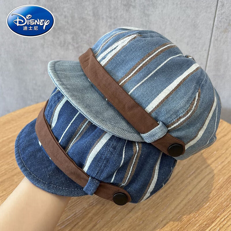 迪士尼(Disney)英伦风宝宝帽子洋气鸭舌帽春秋款百搭婴幼儿马术帽男女童贝雷帽潮 深蓝拼色洗旧牛仔 头围46-50cm/仅供参考8个月-3岁