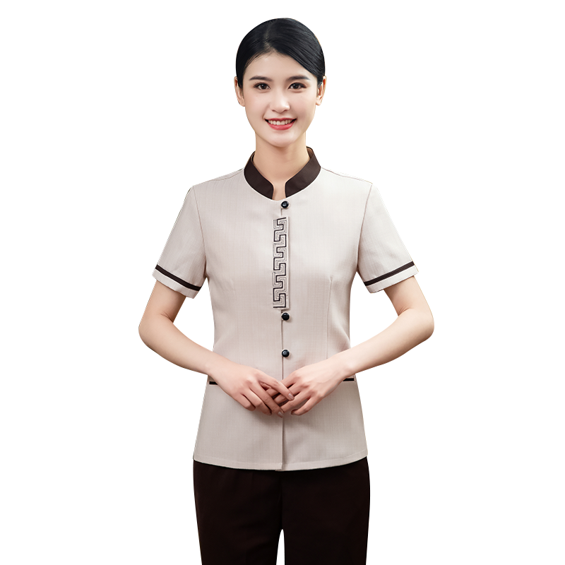 耐典 保潔工作服女夏裝短袖可印繡logo酒店物業(yè)保潔服套裝賓館客房清潔工裝制服定制 米色套裝 XL