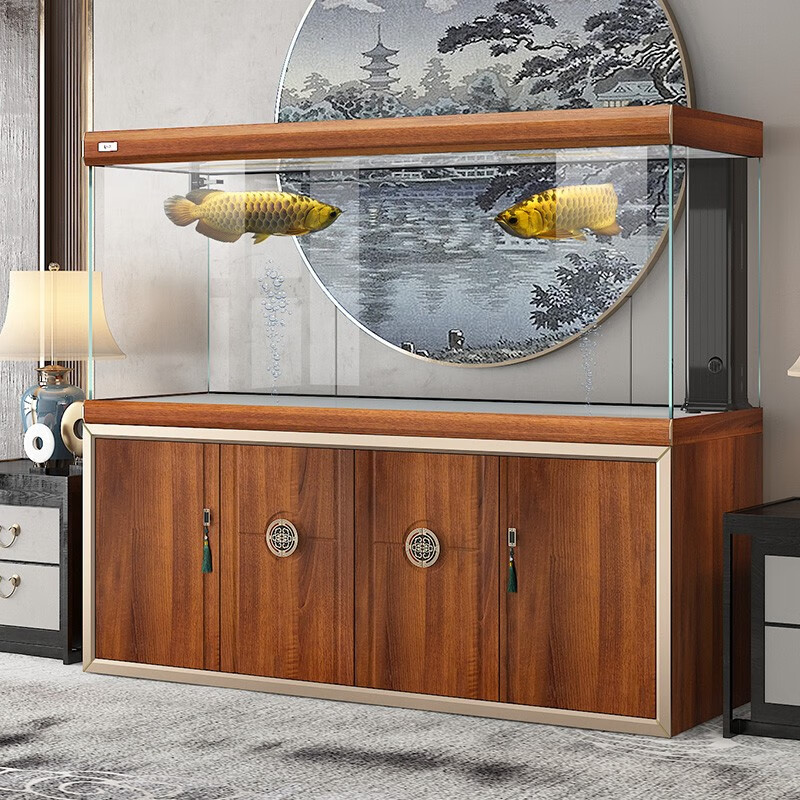 德克 新中式大型鱼缸水族箱超白玻璃生态金鱼缸锦鲤水族箱客厅屏风靠