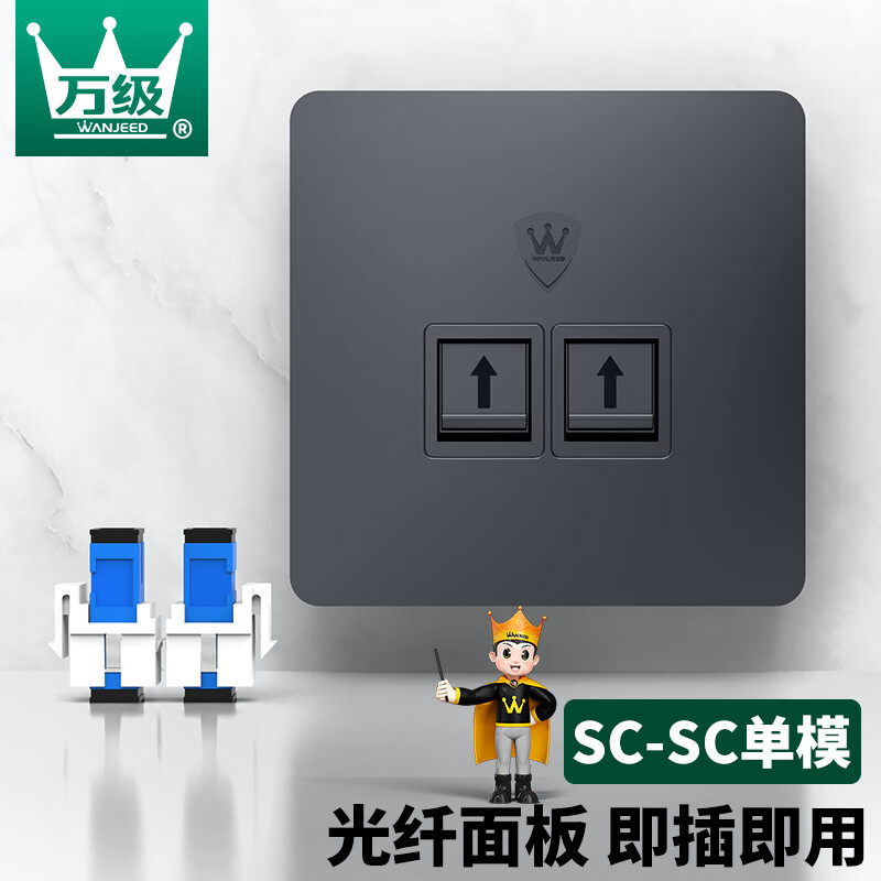 万级（OFNPFTTH） 电脑光纤插座面板 86型SC耦合器光纤墙壁插座 移动光纤接口面板插座 灰色双口 2-81125