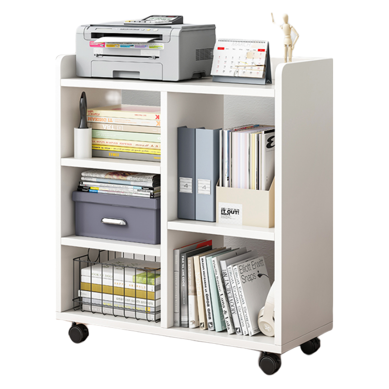 腾煜雅轩 桌下置物架文件柜桌边落地移动带轮小型置物架 橡胶木色60X24X66CM 合理高度 防护挡边