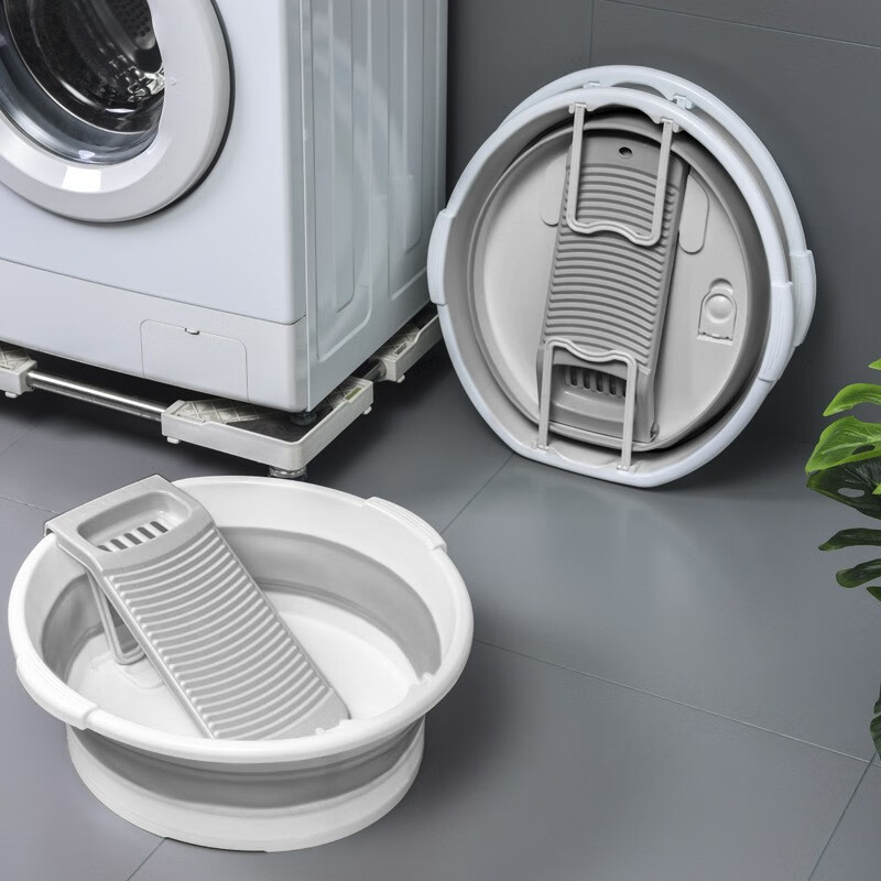 houya可折叠洗衣盆带搓衣板家用洗衣服盆灰白 蓝色随机发货【特大号】