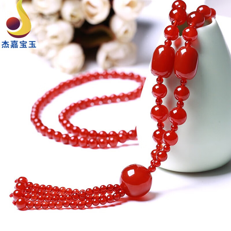 杰嘉宝玉  原创新款红玛瑙毛衣链长款项链女士款妈妈礼物民族风春夏饰品时尚带证书