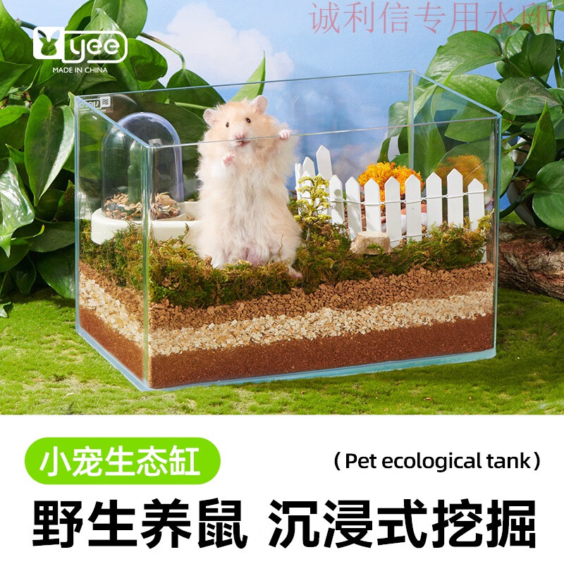 yee仓鼠生态挖掘缸玻璃挖掘盒浴沙盆浴室金丝熊侏儒加深造景用品 仓鼠