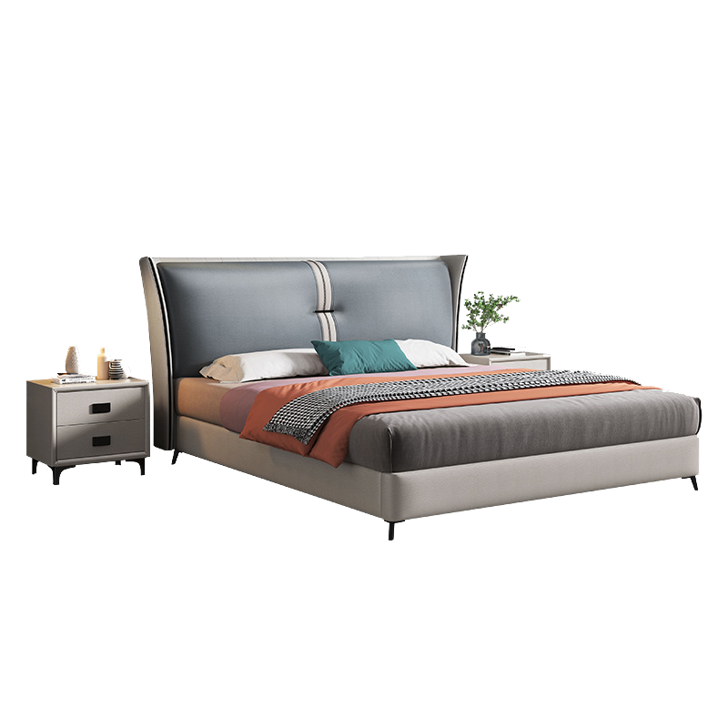 原声原代 皮床意式轻奢婚床实木床架全松木框架主卧床简约现代双人床1.5米1.8m软靠床软包 单床架(颜色备注) 框架结构-1500*1900mm