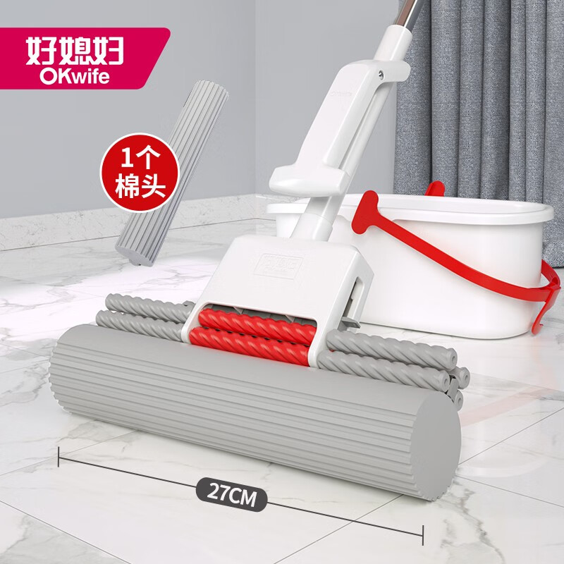 好媳妇(okaywife)【终身配原装棉头】懒人海绵拖把家用一拖净吸水地拖