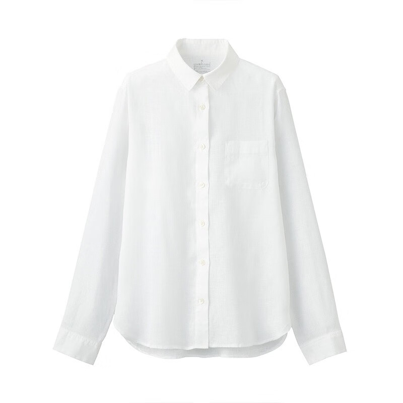 无印良品 muji 女式 亚麻水洗 衬衫 白色 l