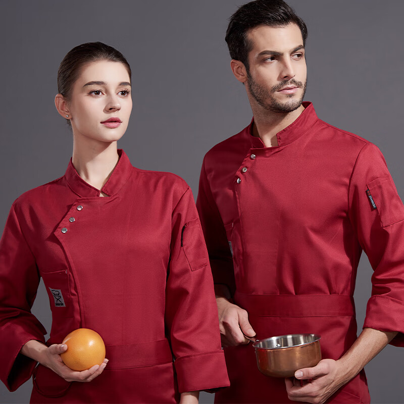勤驰米其林厨师服白色厨师工作服男长袖秋冬酒店西餐厅烘焙蛋糕厨房餐