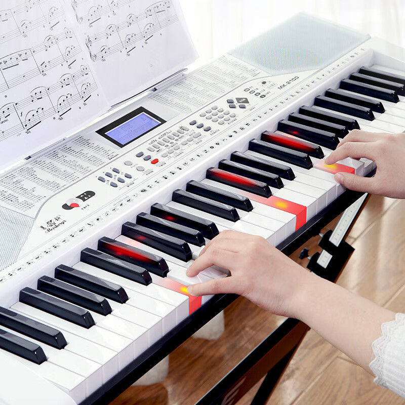 美科（MEIRKERGR）MK-2100白色智能版+琴架 智能亮灯61键钢琴键多功能电子琴连接话筒耳机U盘手机pad带琴架