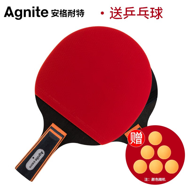 安格耐特（Agnite）一星快攻直拍 乒乓球拍单拍双面反胶学生练习 一星直拍 带六个球