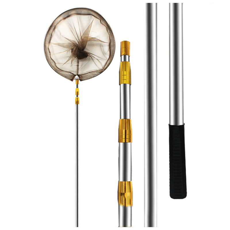 smvp21米3米4米不锈钢抄网捞鱼网伸缩定位抄网加粗加厚带网圈 黄套1.