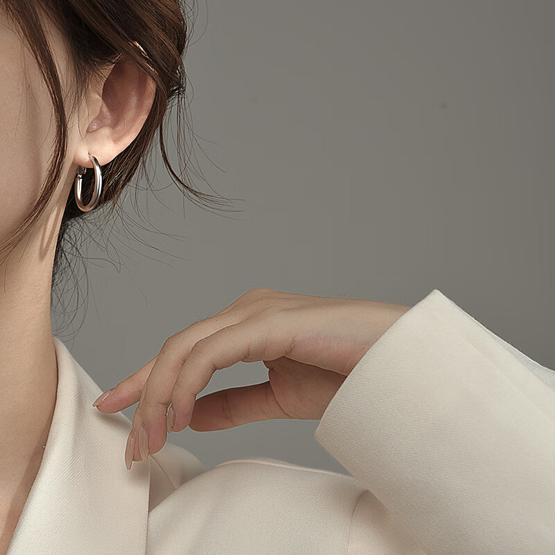 Warme Farben时尚复古网红素圈耳圈圈圈耳环女圆环韩国气质耳饰2024年新款 银色25mm