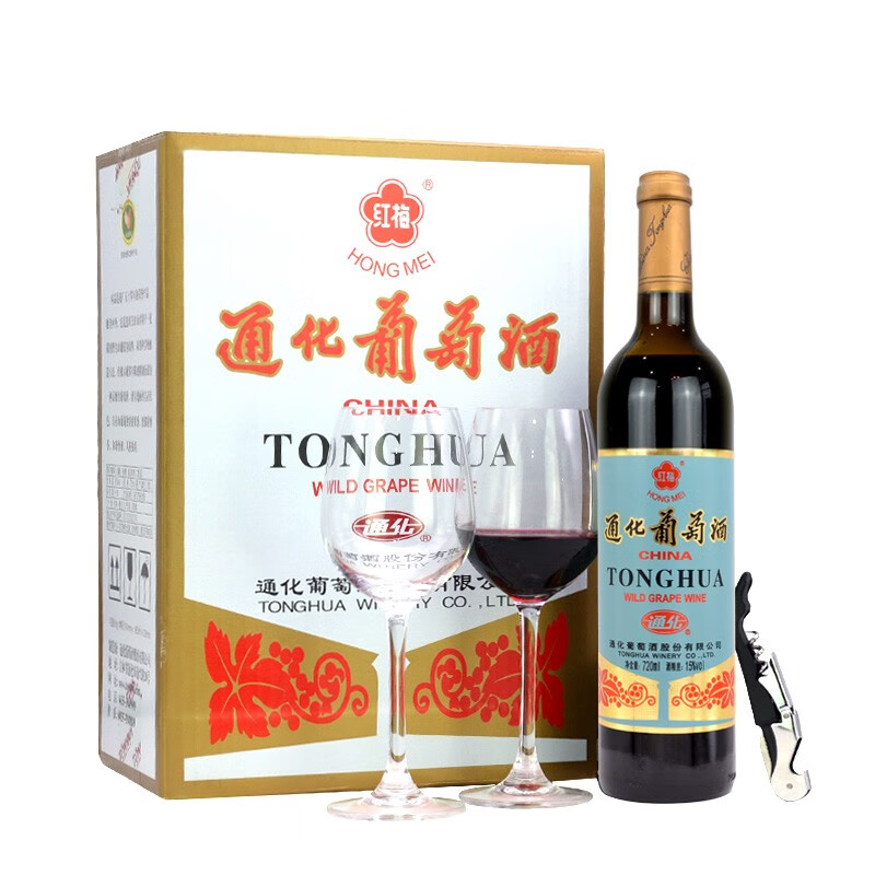 通化（TONHWA）葡萄酒国产红酒甜型 通化红梅15度木塞整箱（6瓶*720ml）