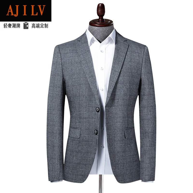lv品牌轻奢男装西服春秋男式亚麻格子西装修身中青年小西装休闲便西