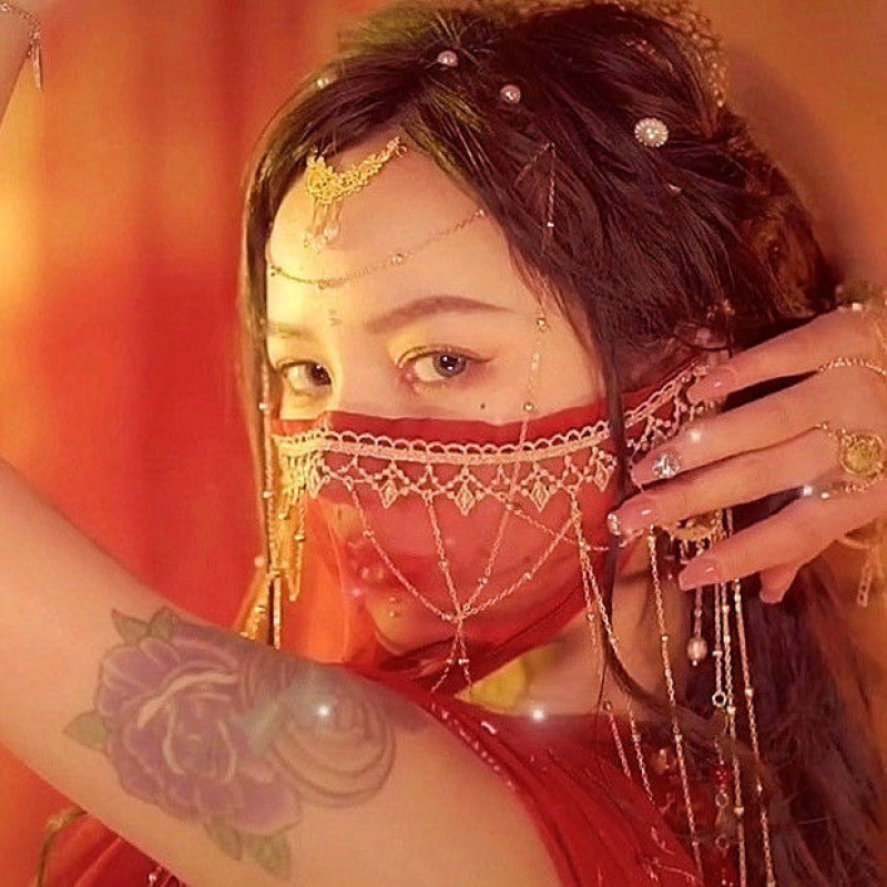 红色吊坠面纱古风遮脸流苏面帘宫廷风古代复古头饰配件 红色流苏面纱