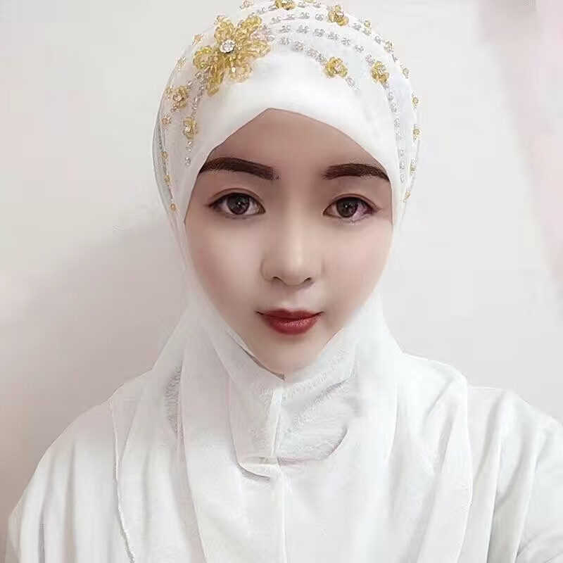 欢呼声 sh回族女人的套头纱巾2022夏季中年妈妈盖头舒适手工缝制包头