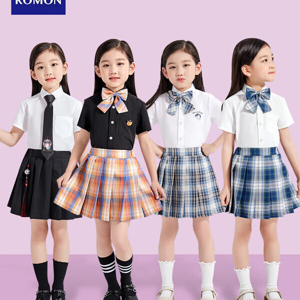 罗蒙女童JK裙子格子裙半身裙夏季儿童宝宝短裙高腰显瘦百褶裙 迷雾蓝短裙 140