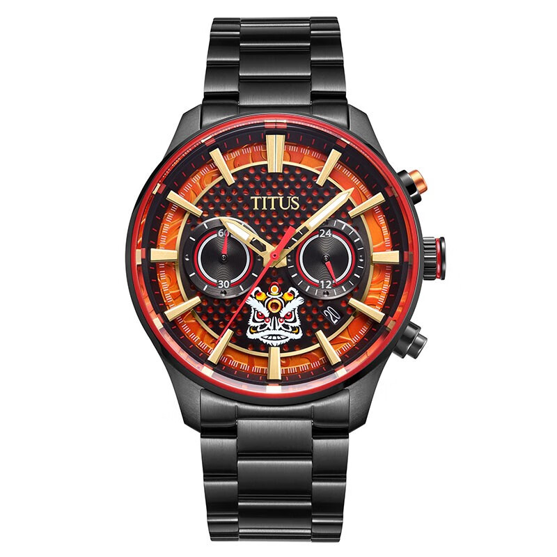 铁达时(titus)titus铁达时saber剑齿系列覇王黄狮黑钢带夜光运动石英