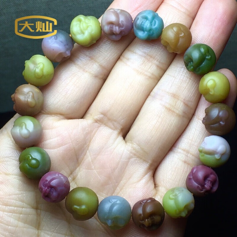 大灿 七彩南红单圈手串天然盐源弥勒佛头手链时尚男女款俏色10mm 规格