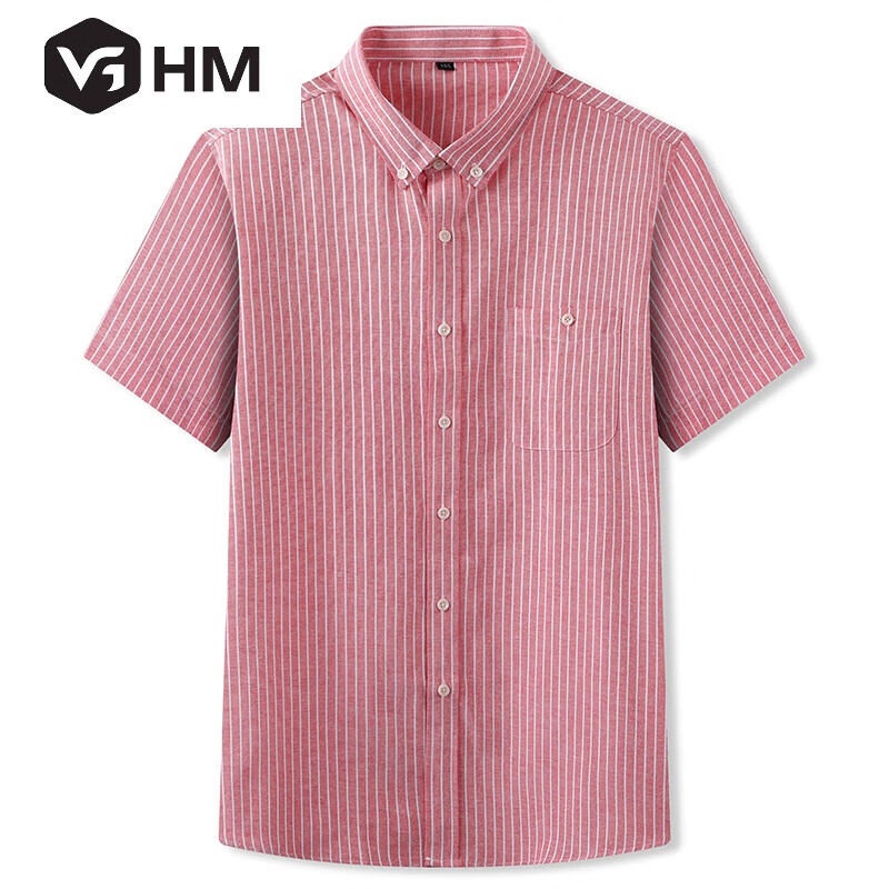VGHM品牌夏装薄款加大码男士短袖条纹衬衫特大号肥佬宽松棉半袖衬衣 红色 2XL高性价比高么？