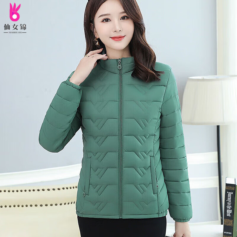 缘梦韵中老年人妈妈冬装轻薄羽绒棉袄服女2025新款短款洋气秋冬棉衣外套 气质绿色 常规 2XL 建议105-115斤