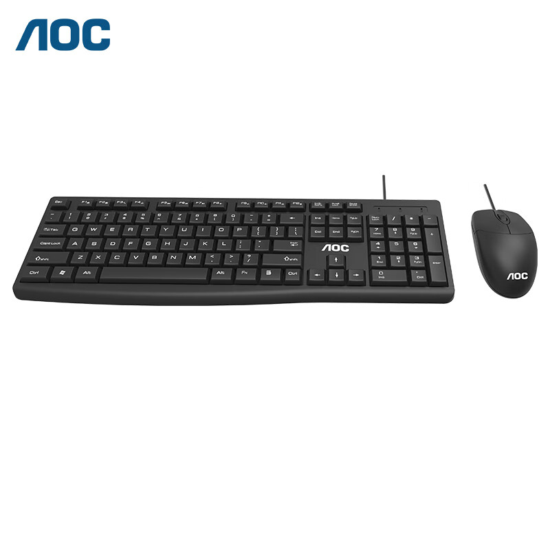 AOC 办公键鼠套装 家用办公键盘鼠标 低音舒适 台式机笔记本通用 KM151D 黑色有线 标准键帽