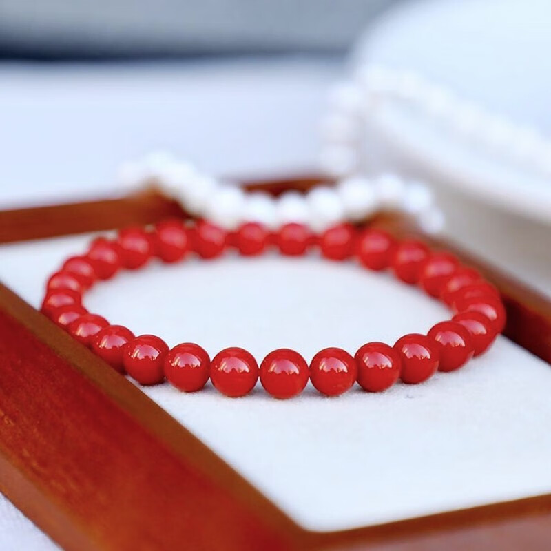 石之灵有机宝石手串手链圆珠型大气时尚饰品红手串本命年女士生日礼物