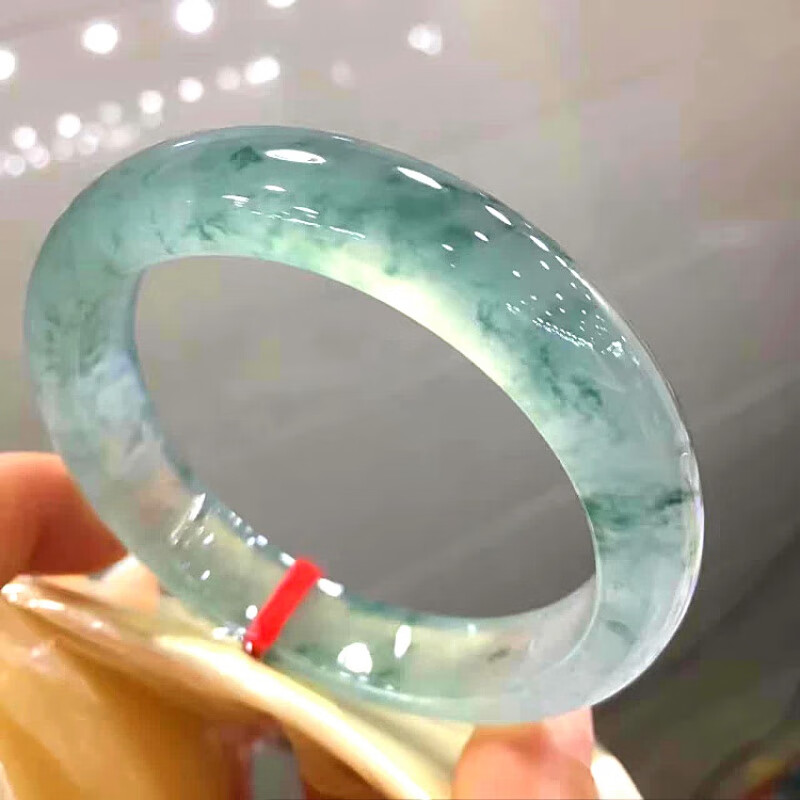 珠佩丽玻璃种翡翠手镯缅甸冰种飘花老坑翡翠手镯正圈晴水玻璃种圆条