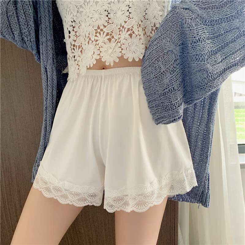 蕾丝打底款jk防走光可外穿不卷边宽松保险短裤三分裤 贝壳安全裤(白)