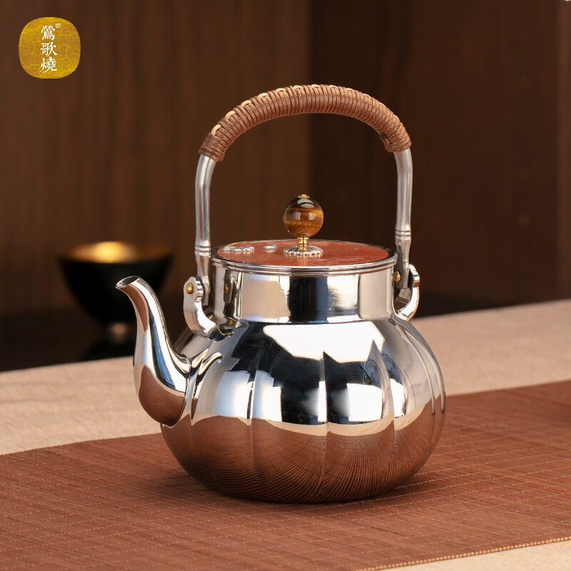 莺歌烧sus316不锈钢煮水壶铜盖提梁防烫烧水茶壶 瓜型葫芦