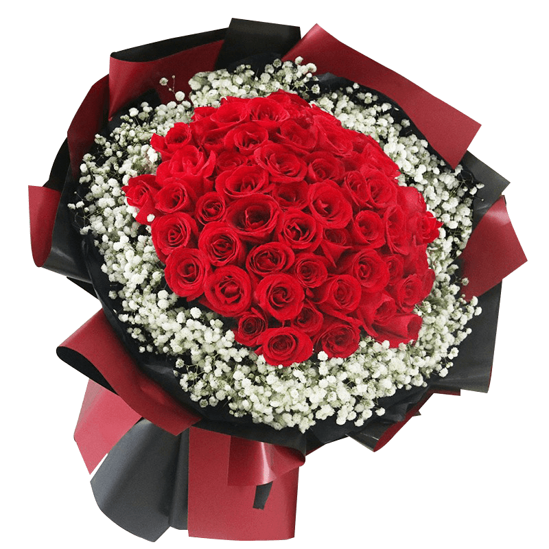艾斯维娜 鲜花速递红玫瑰花束礼盒求婚表白送女友老婆生日礼物全国同城配送花店 52朵红玫瑰黑纱女神款