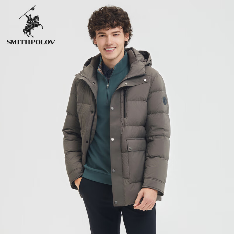 斯密特保罗（SMITHPOLOV）【鹅绒】简约时尚百搭羽绒服男新款冬季高端品牌防寒外套 深卡其 46