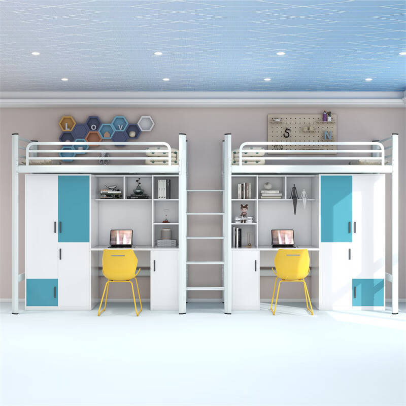 员工人公寓床上床下桌铁架床两二连体步梯大学生上下铺宿舍床 款式一