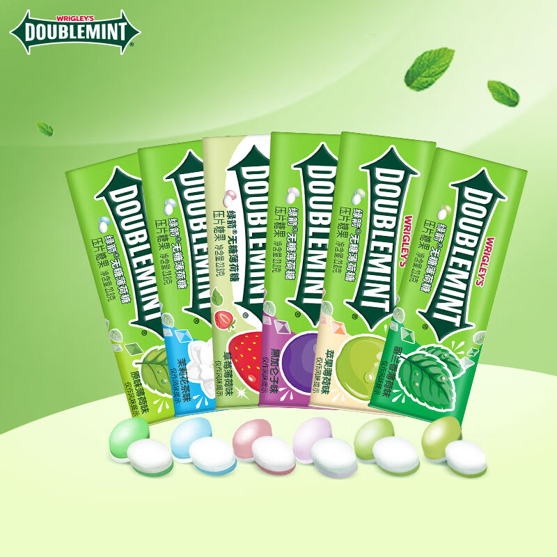 绿箭 （DOUBLEMINT）无糖薄荷糖清新口气糖混合口味约35粒/罐零食糖果 绿箭混合口味 23.8g 6瓶