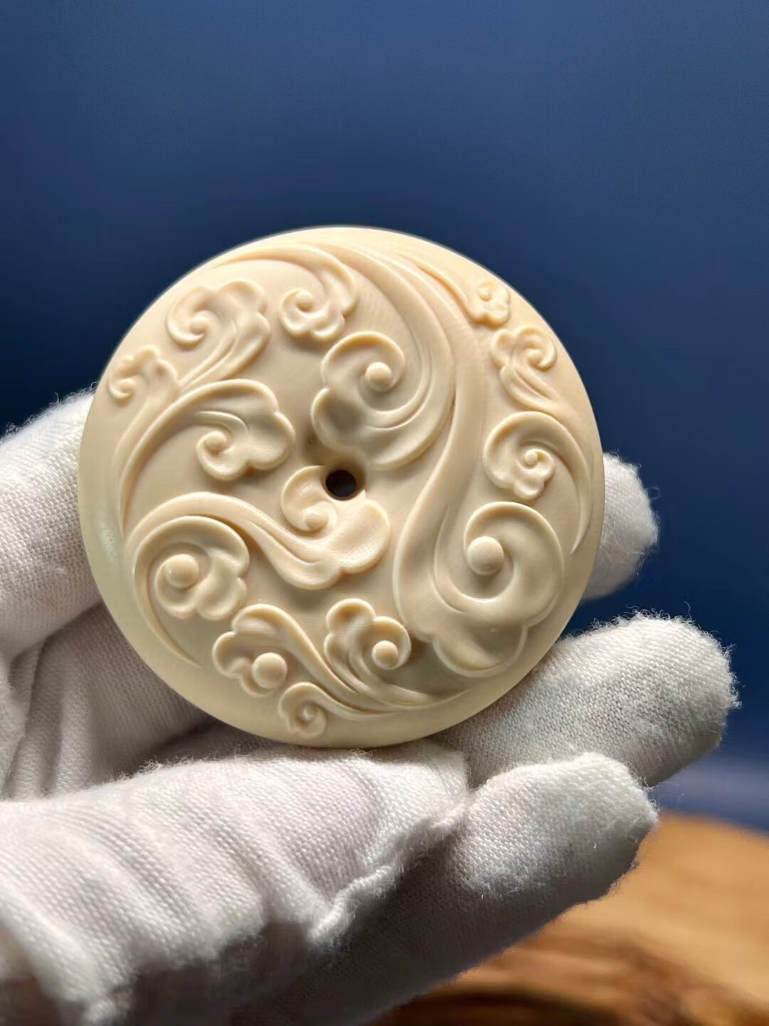 常太 猛犸象牙祥云纹面包圈平安扣吊坠挂件 3a冰料手工雕刻平安扣送礼