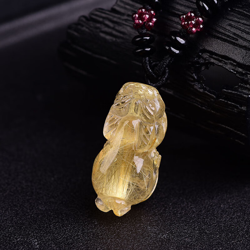 慈灵阁 金发晶貔貅吊坠财运貔貅男女发晶钛晶项链招财转运饰品