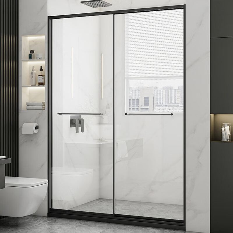 不锈钢窄边推拉淋浴房简约淋浴隔断门浴室干湿分离洗澡间玻璃移门