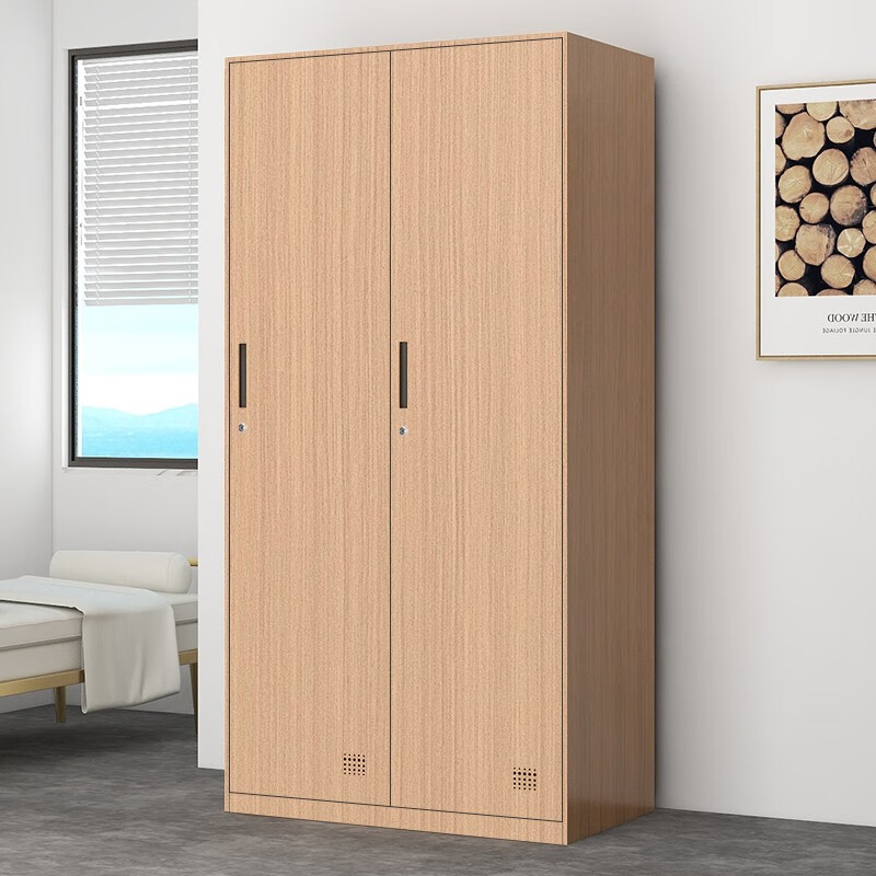 京洛 更衣柜员工宿舍铁皮衣柜家用木纹挂衣柜阳台带锁储物收纳衣柜 两