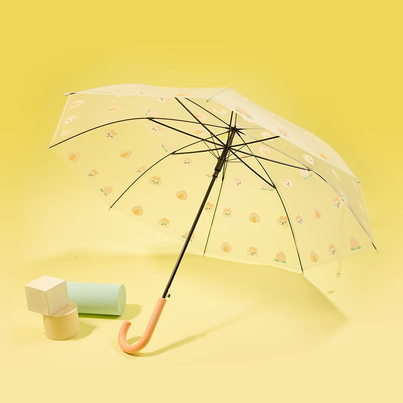 JOY&DOGA晴雨两用伞长柄透明雨伞蜜桃粉图案创意雨伞 