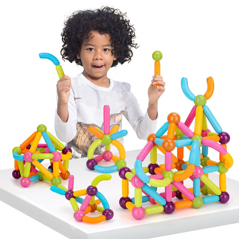 纽奇（Nukied）磁力棒儿童玩具叠叠乐金字塔积木拼装早教2-6岁新年生日礼物 波普磁力棒【64件套】礼盒装