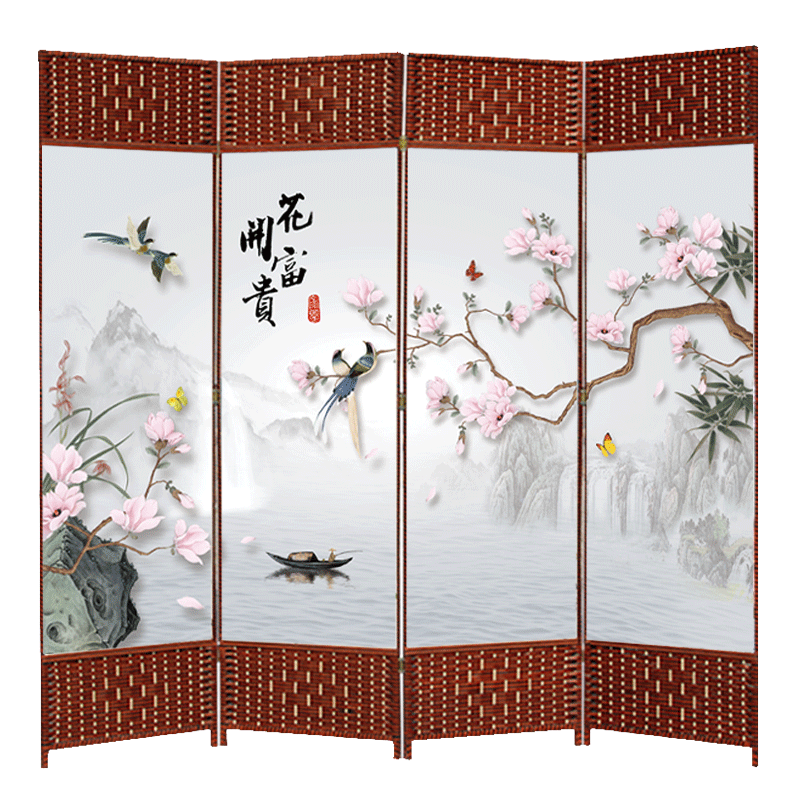祥朗实木布艺屏风隔断玄关简易移动屏风帘现代简约时尚新中式屏风隔断客厅办公室卧室书房养生馆屏风隔断墙 天道酬勤 1.8米高X0.5米宽单面图案一扇价格