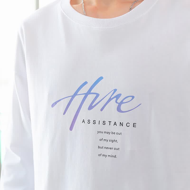 TEEK秋冬季长袖t恤男装上衣服 春秋款青年男士秋衣打底衫圆领休闲体恤 HE337白色 4XL